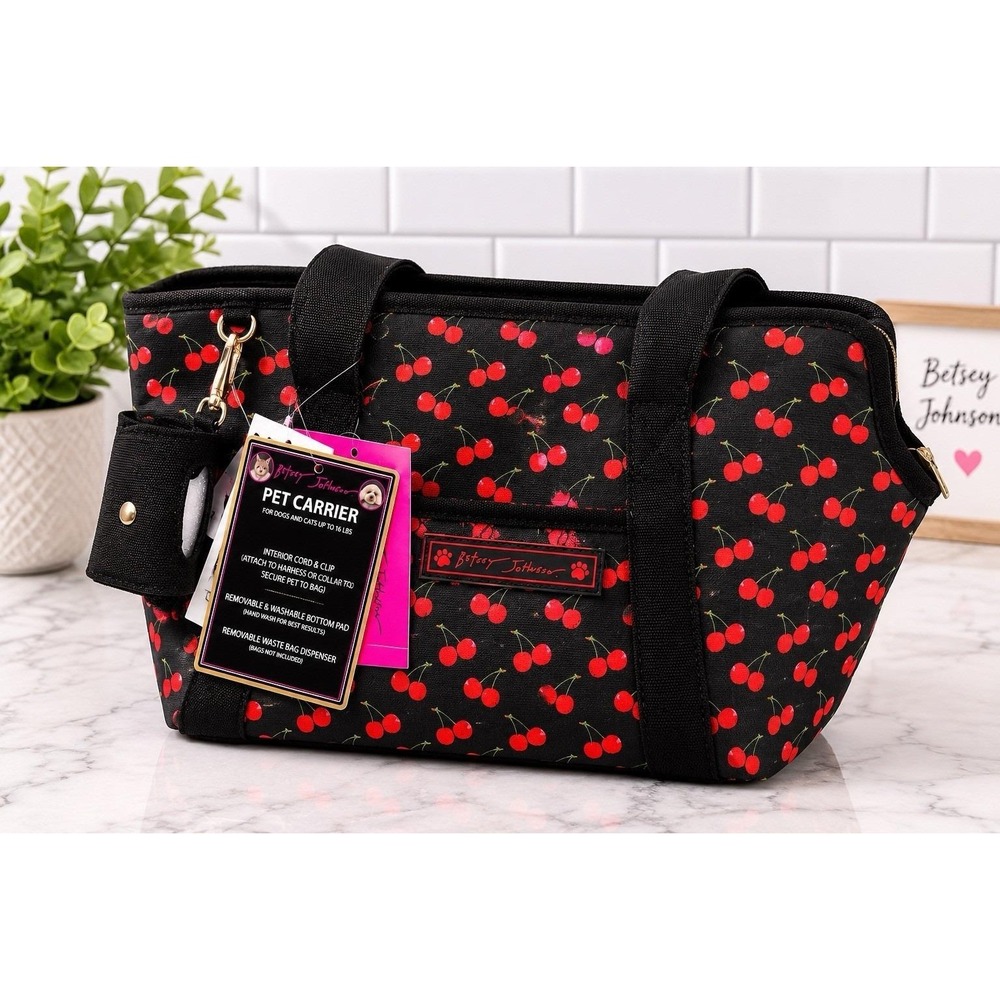 Betsey Johnson Cherry Print Pet Carrier Tote Dog Cat Travel Bag NWT $98 MSRP